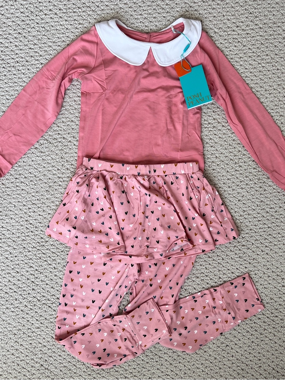 NWT Posh Peanut Pink Heart Skirted Leggings and Top Set